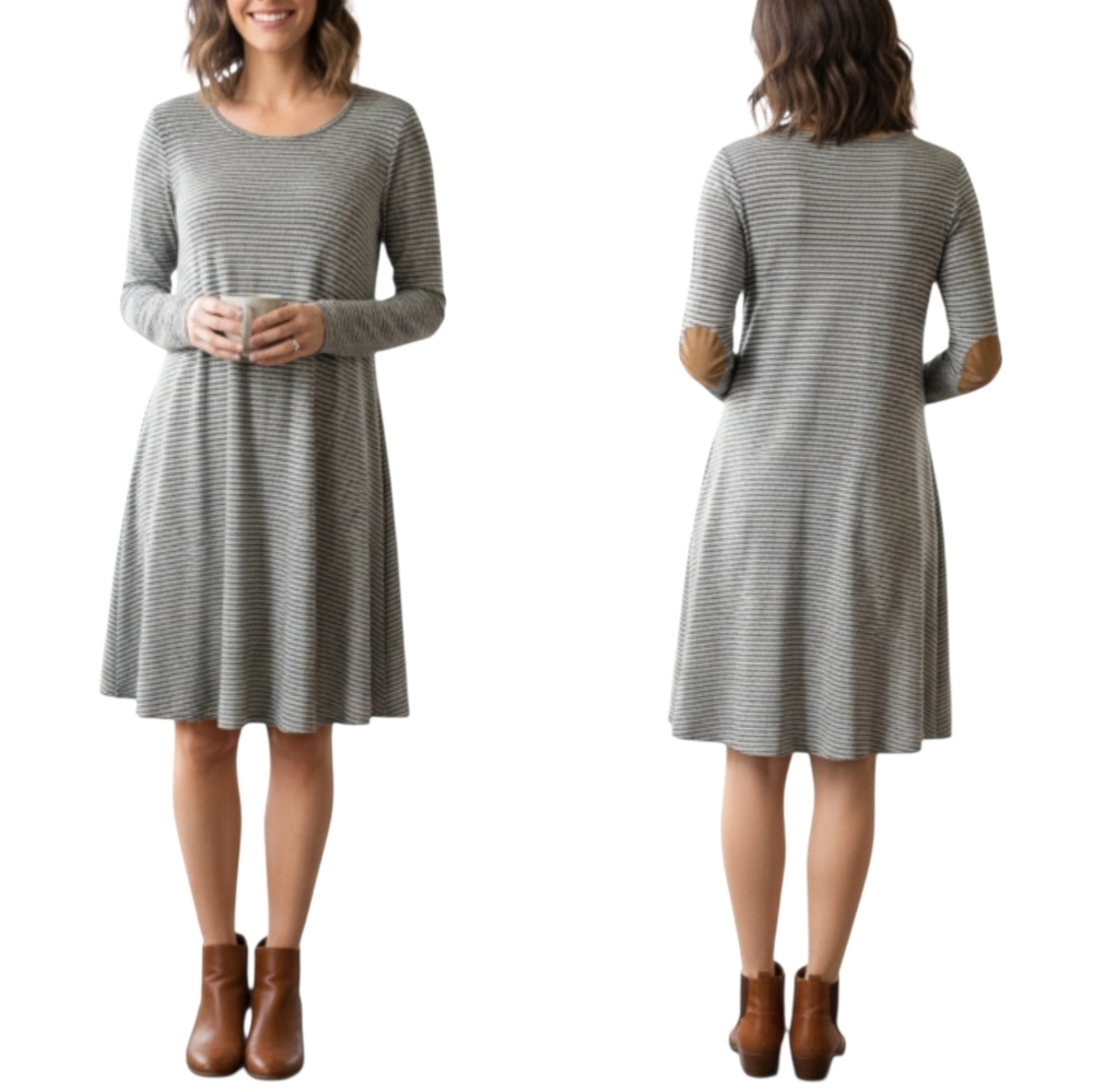 Potter's Pot Women's Faux Suede Elbow Patch Striped Dress Size Large